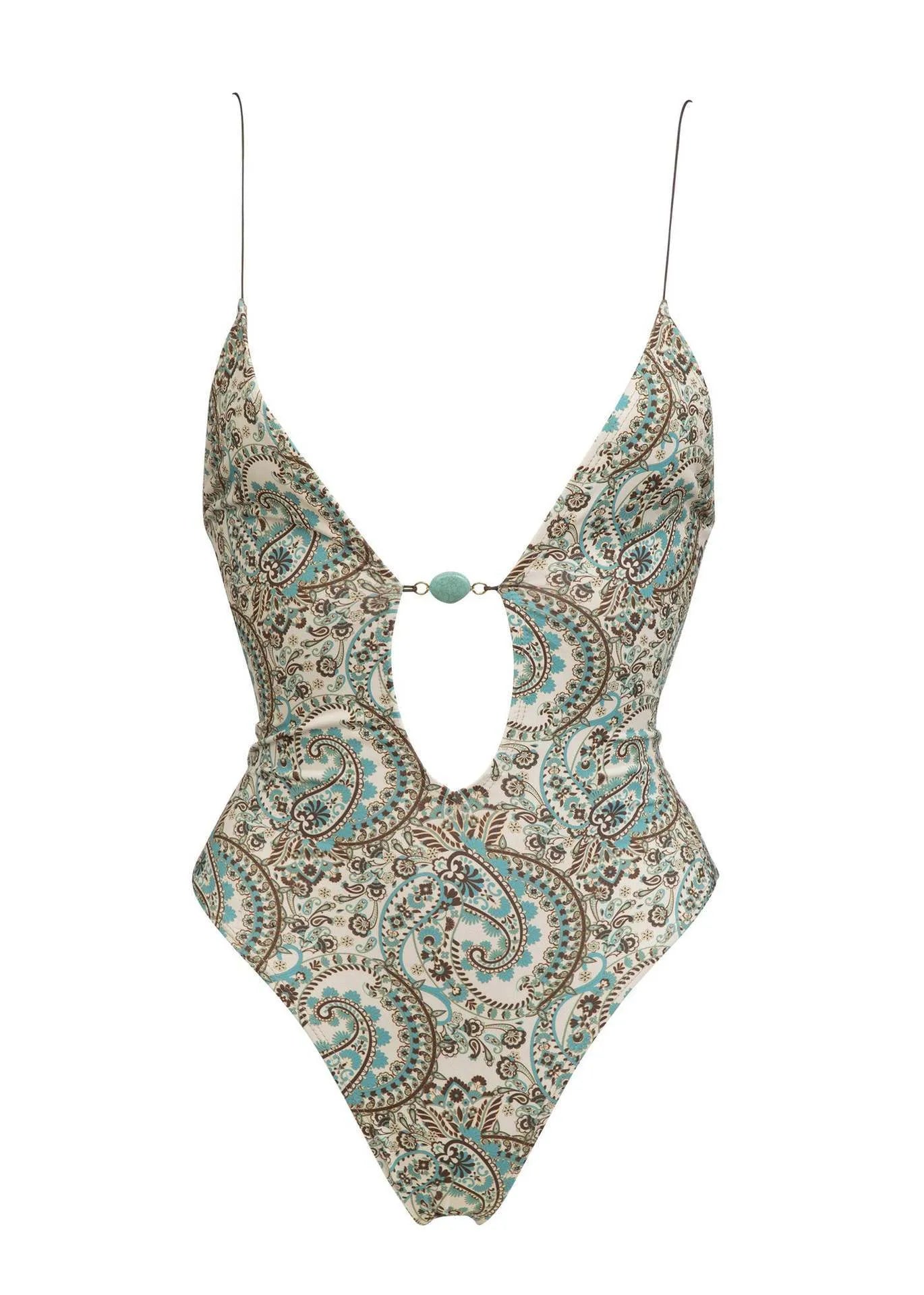 Sexy deep V one-piece swimsuit with floral print and lace up backless design in polyester