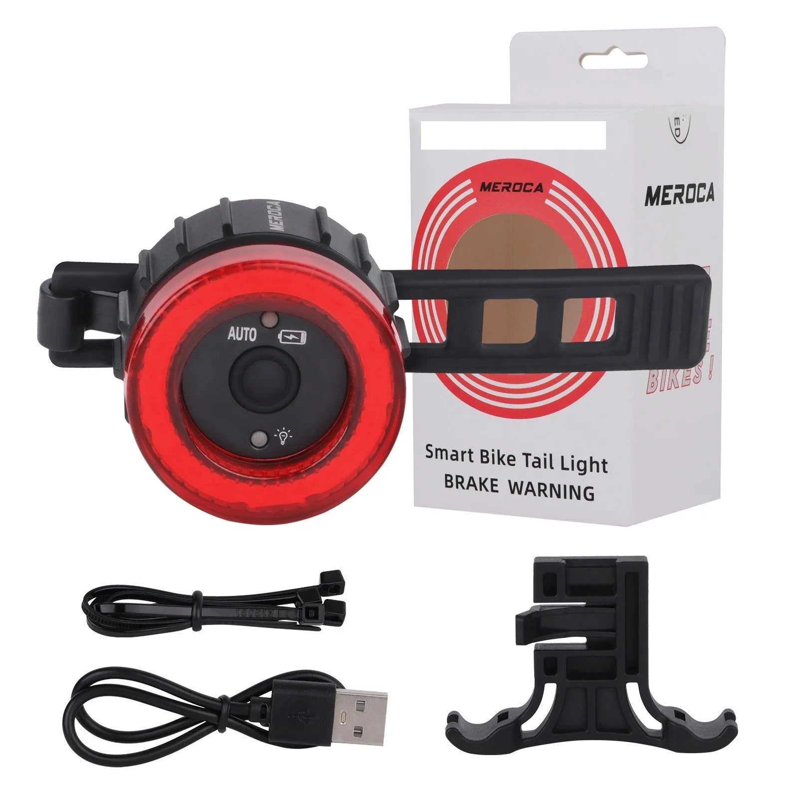 Black aluminium alloy intelligent induction brake taillight for bicycles with seat tube mounting bracket