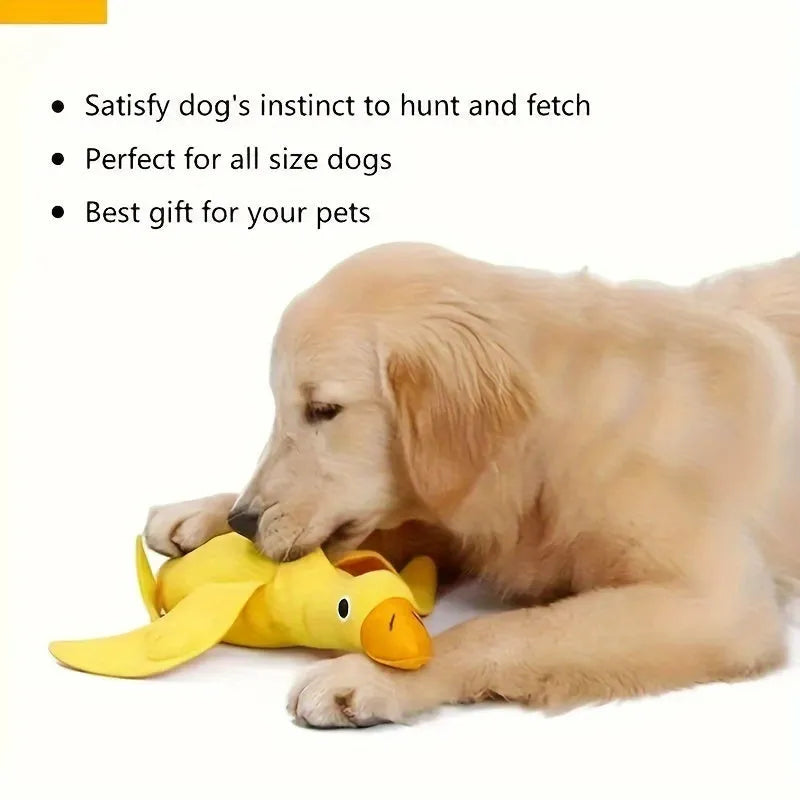Yellow teddy toy with duck doll sound feature for dog training and chewing
