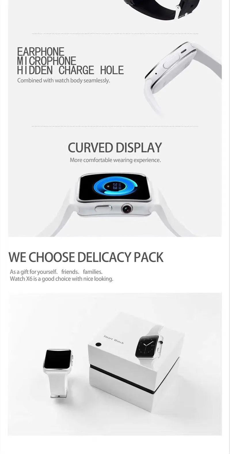 Black smart watch with 1.54 inch HD touchscreen and silicone strap on a wrist.