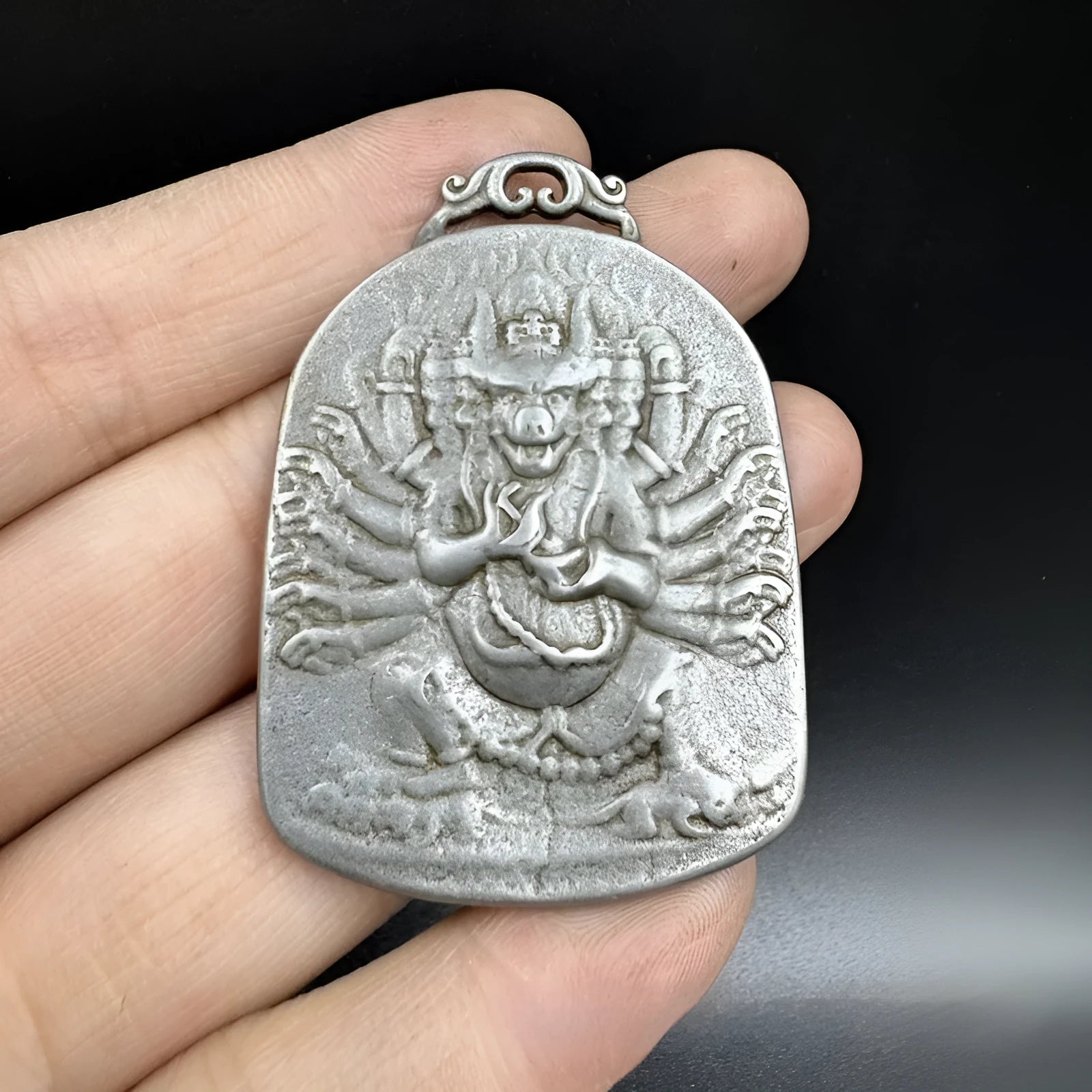 Chinese style geometric iron hanging pendant ornament with Aryaacalanatha Yamantaka design