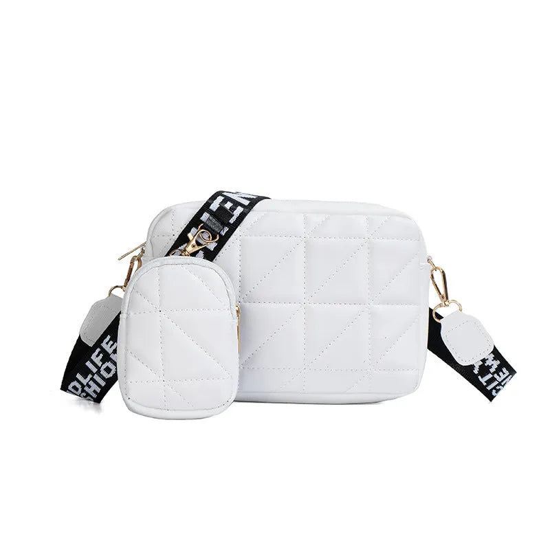 Two PU rhombus crossbody bags with letter print, wide strap, square shape, in apricot
