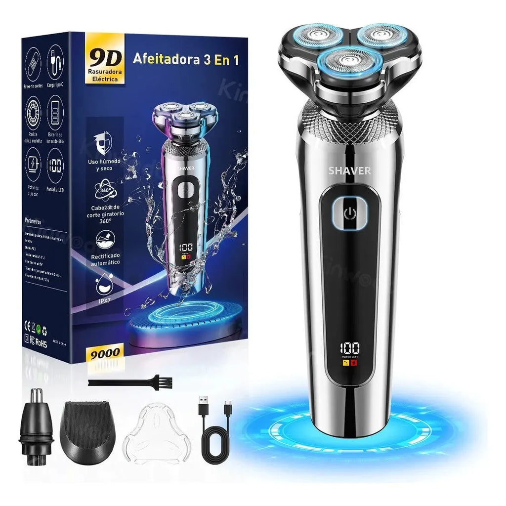 Digital USB rechargeable beard shaver with LED display and floating cutter head