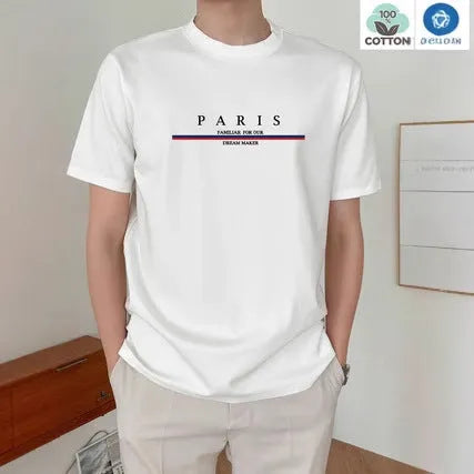 Men's short-sleeved cotton T-shirt with printed letter design in loose fit