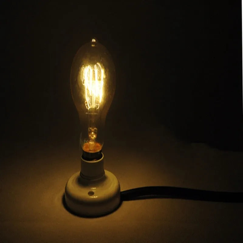 Retro ceramic table lamp with wooden base and glass shade in American Country style