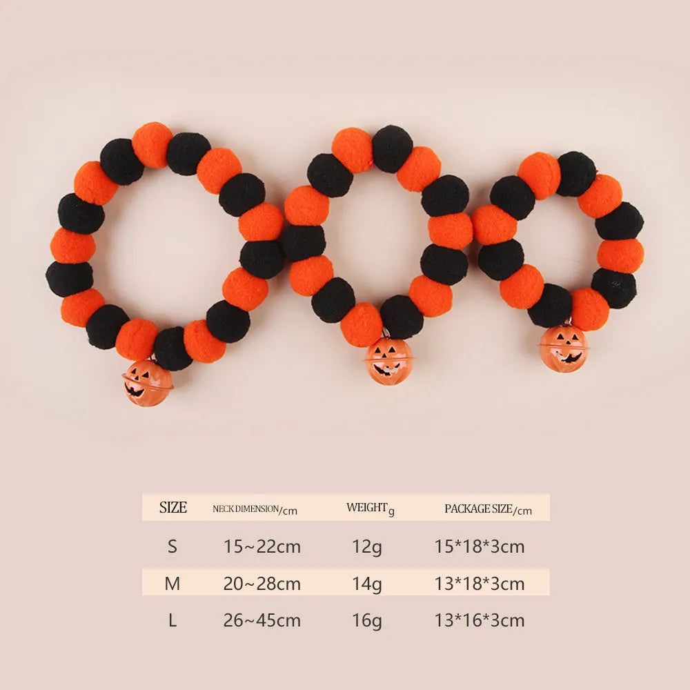 Halloween cat collar with naughty pumpkin design on adjustable nylon webbing in three sizes