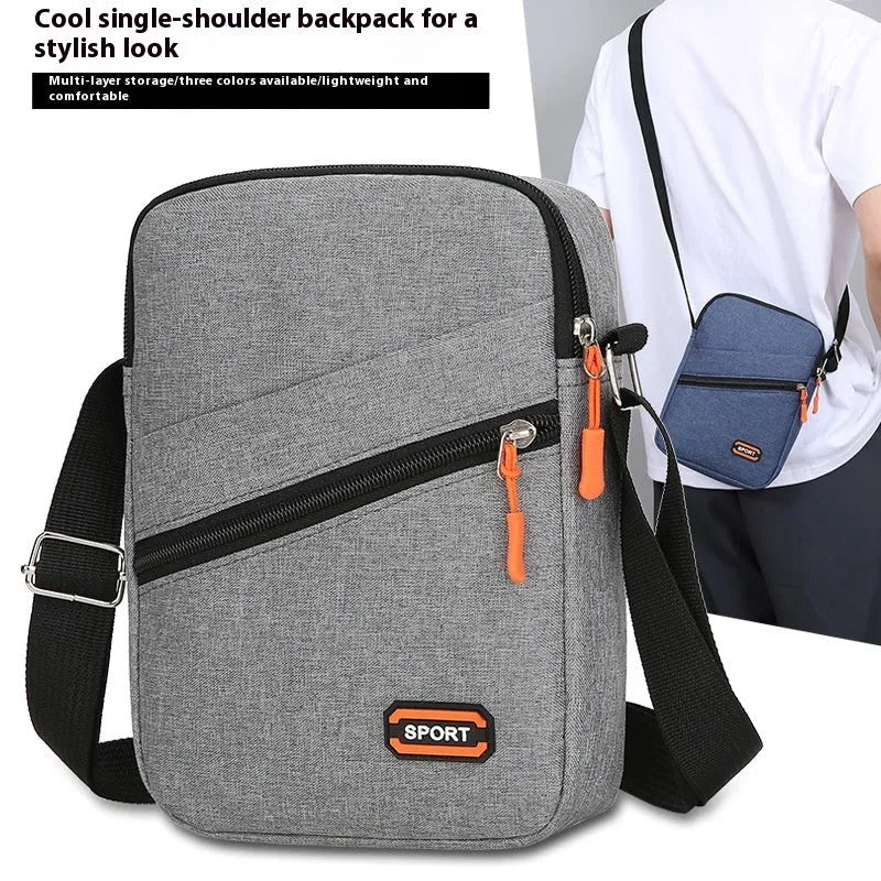 Oxford cloth crossbody shoulder bag in silver grey with contrast detailing