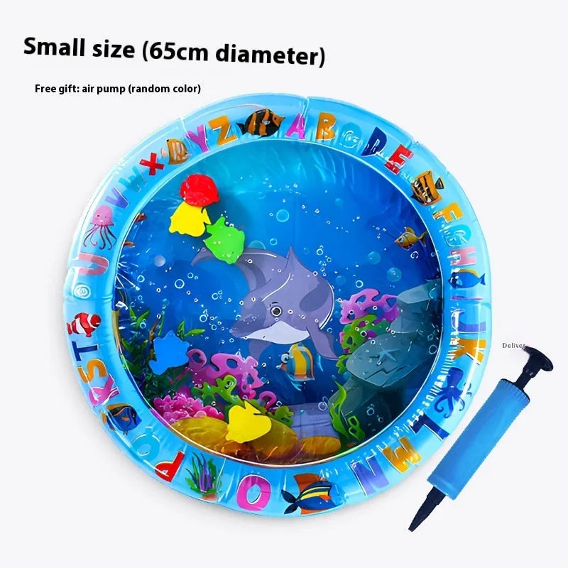 PVC inflatable water bed for cats in 100cm or 65cm sizes with aquatic graphics.