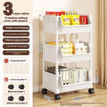 White household multi-layer plastic storage rack with wheels rotatable and movable 3 layers without cover