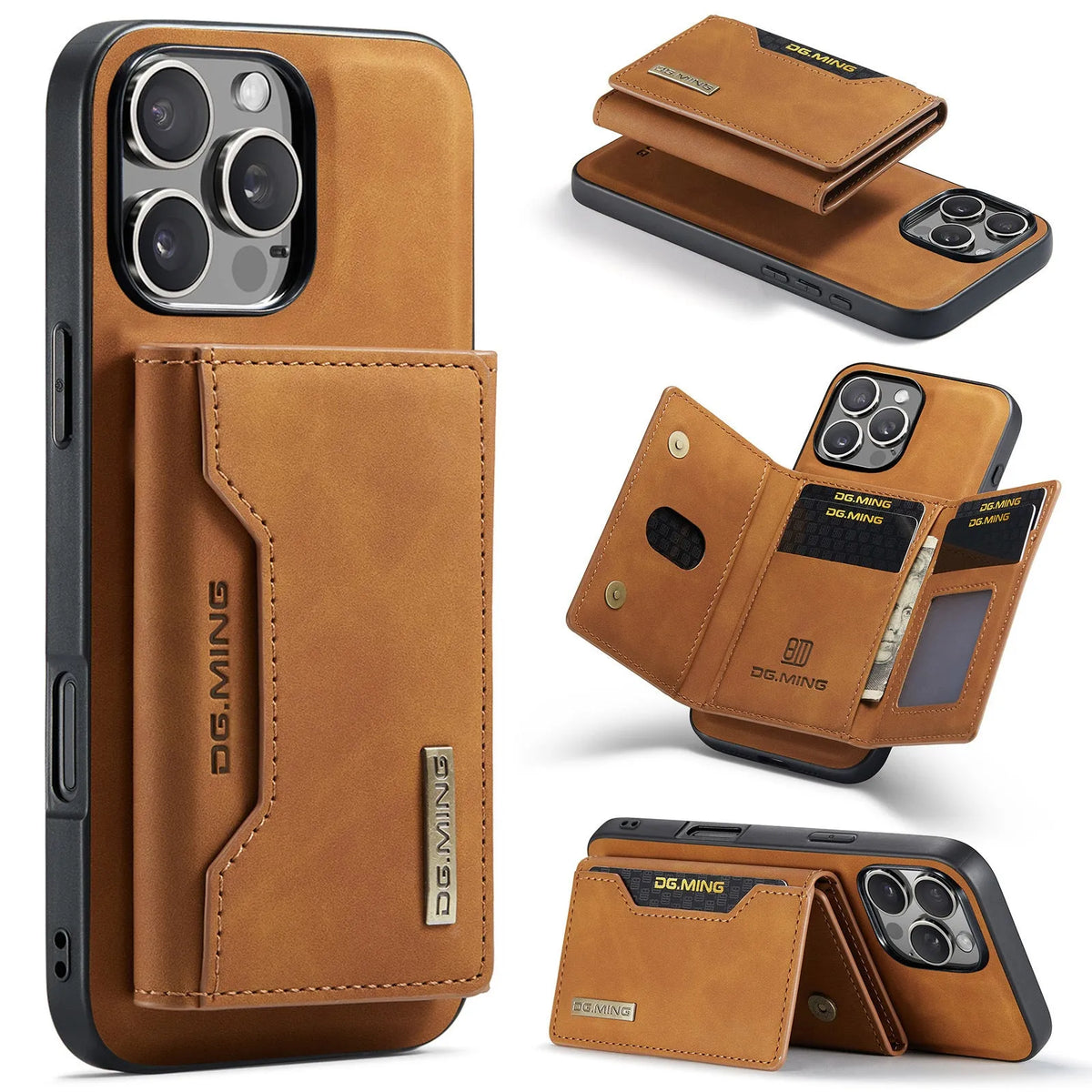 Magnetic card case for iPhone 16 Pro Max in retro PU leather with split design and card slot