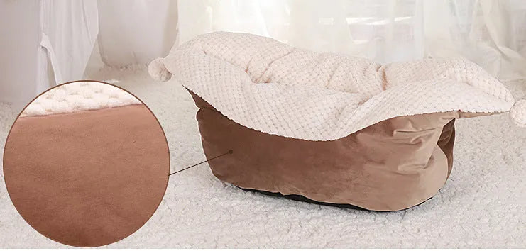Boat nest cloth cat bed for small and medium pets in peacock blue, gray, or gray pink