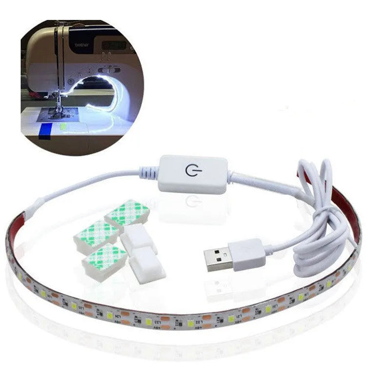 Flexible USB LED light strip bent into a curve, showing individual beads and touch control pad.