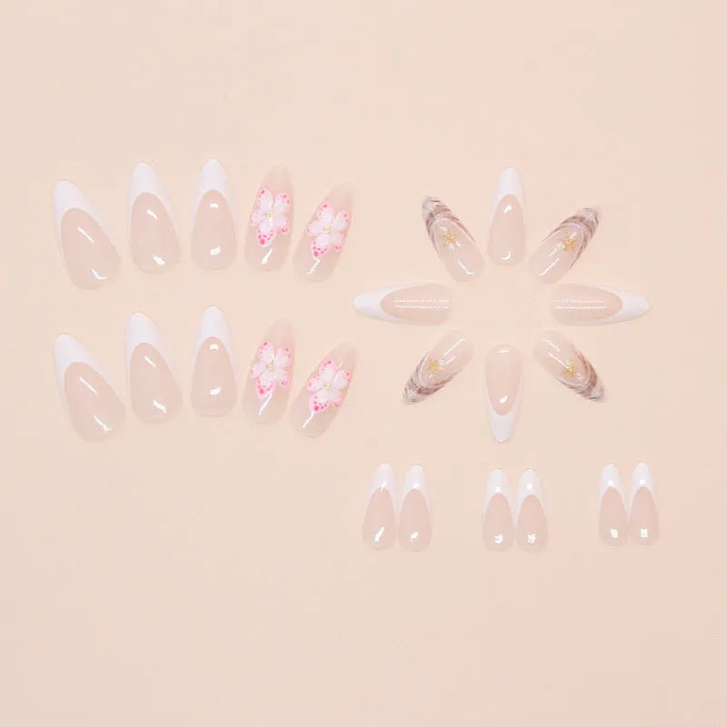 French style fake nails with rock pattern patch in simple flower W1764 colour