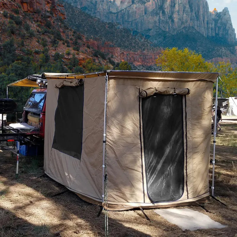 Camping tent with aluminium alloy frame and Oxford cloth base setup as car sunshade