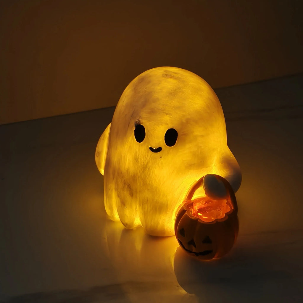Cute ghost pumpkin desktop ornament made from resin and plastic, non-luminous version