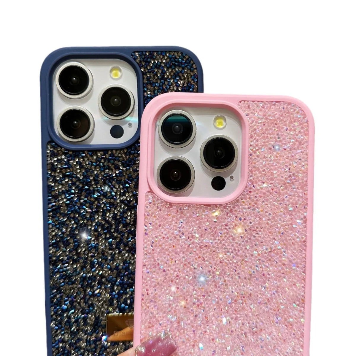 Luxury rhinestone full diamond graphene phone shell in black with frosted finish for iPhone models