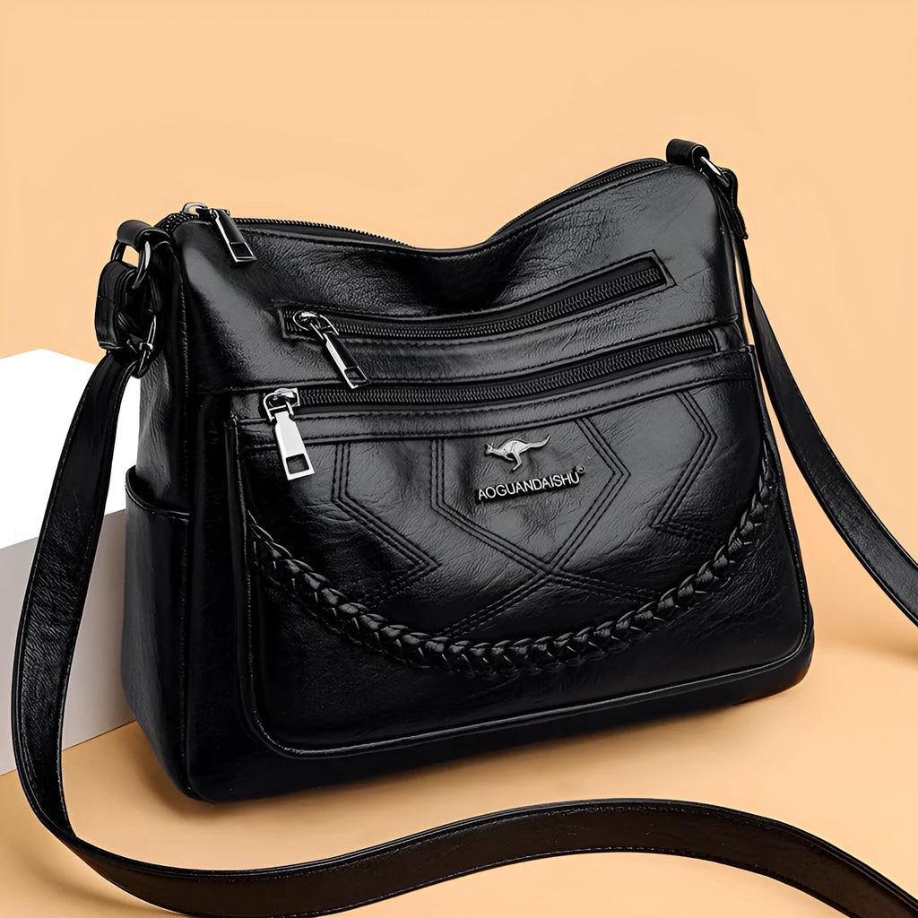 Soft PU leather women's shoulder bag in horizontal square shape with crossbody strap