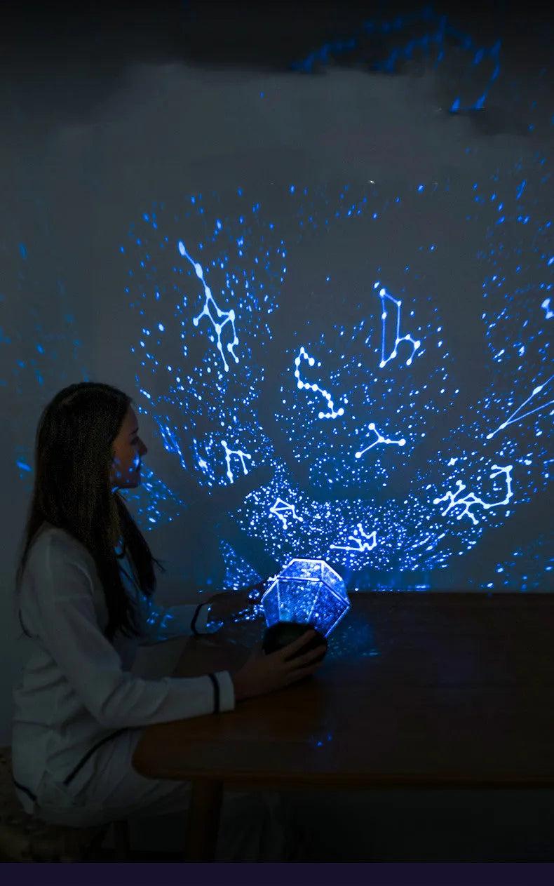 Children's rotating stars LED night light with three-colour dreamlike starlight effects for bedroom use