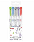 Double-sided water-based highlighter pen with soft and round tips on a diary page.