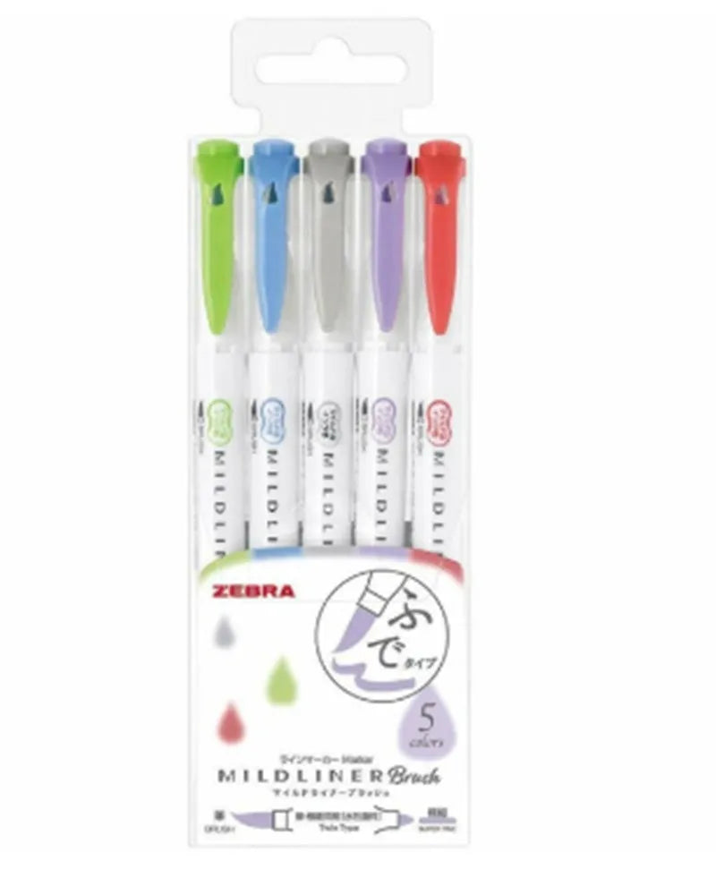 Double-sided water-based highlighter pen with soft and round tips on a diary page.