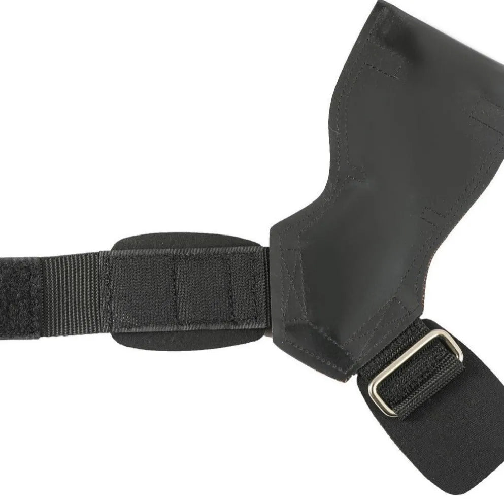 Black weightlifting booster hose with rubber palm protection and assist belts for grip training.