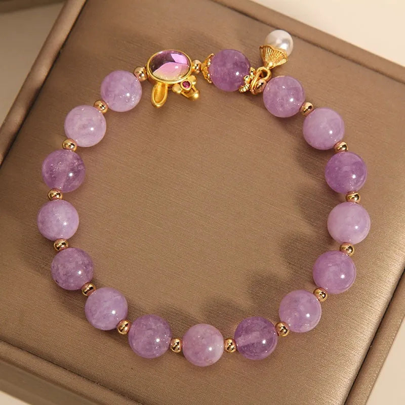 Purplish red jade hare head crystal bracelet with adjustable design for wrist wear