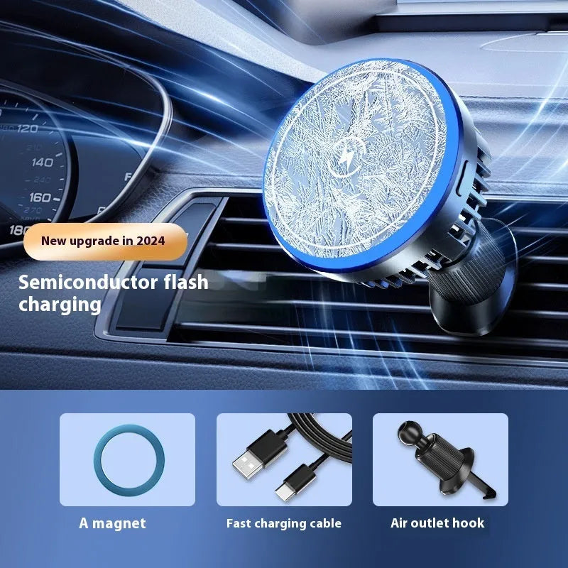 Magnetic car wireless charger navigation rack in black, 15W fast charging, 60.7 x 45.5 mm
