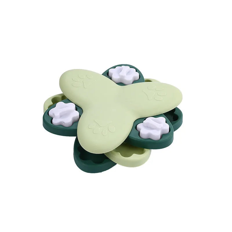 Whirlwind dog educational toy slow food plate in PP, 24.5 x 24.5 x 6.5 cm, yellow and blue or green design