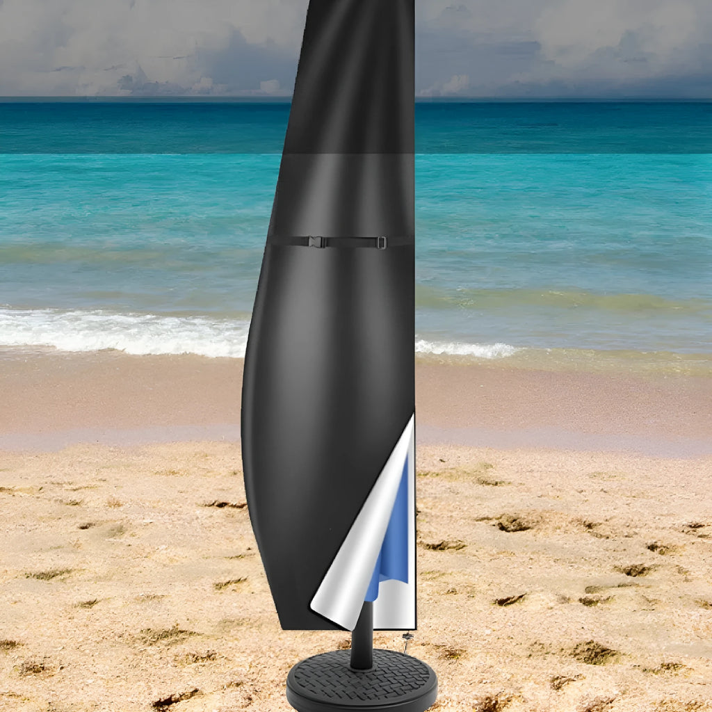 Grey Oxford cloth waterproof cover for a banana-shaped outdoor patio umbrella.