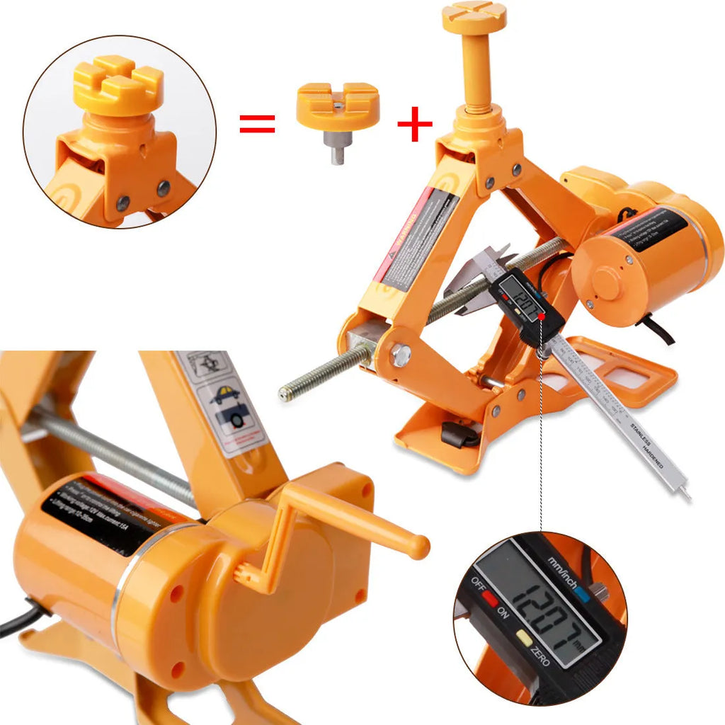 Yellow steel car electric jack set with electric wrench for vehicle tyre changes and maintenance
