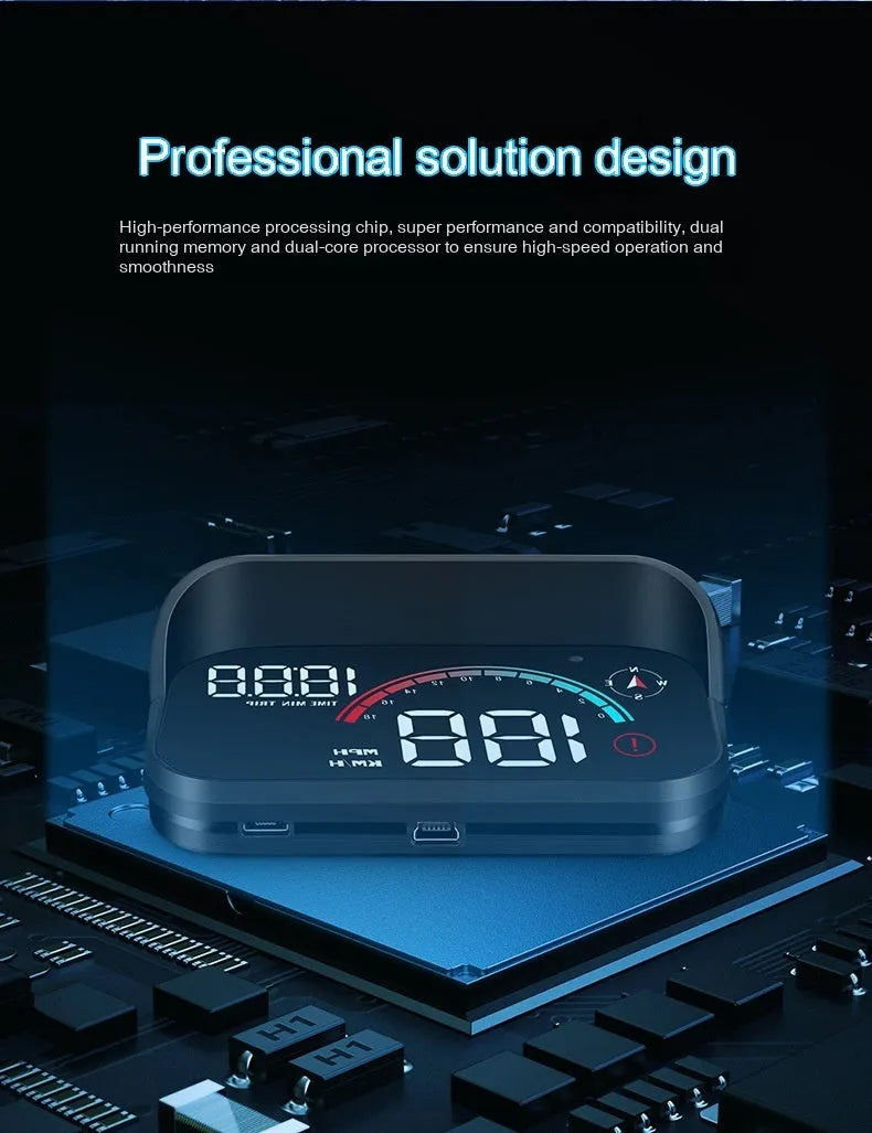 Black universal car head-up display projector with GPS and compass functions