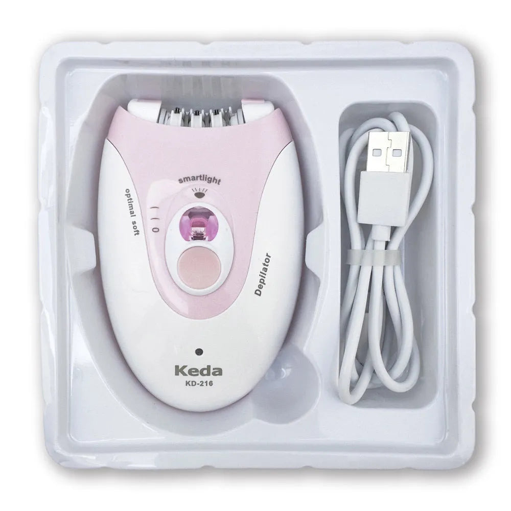 USB powered electric hair removal epilator device in KEDA-216 colour with brush cleaning system