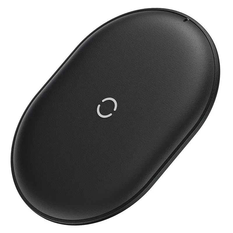 Baseus Rough 15W fast wireless charging pad for mobile phones in black or white.