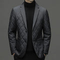 Men's solid colour down jacket with lapel collar and side seam pockets in winter cardigan style