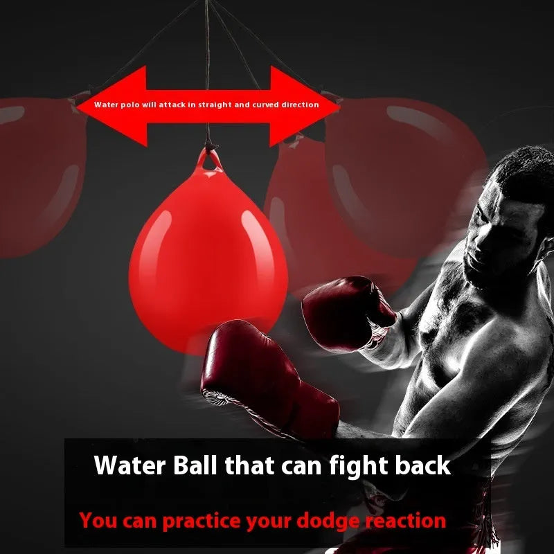 Red PVC water-filled boxing reaction ball with hook rope, 22 cm diameter for Sanda training