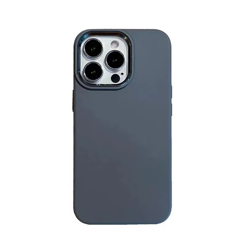 Full-cover liquid silicone metal phone case for iPhone 12 13 14 in Antique White colour