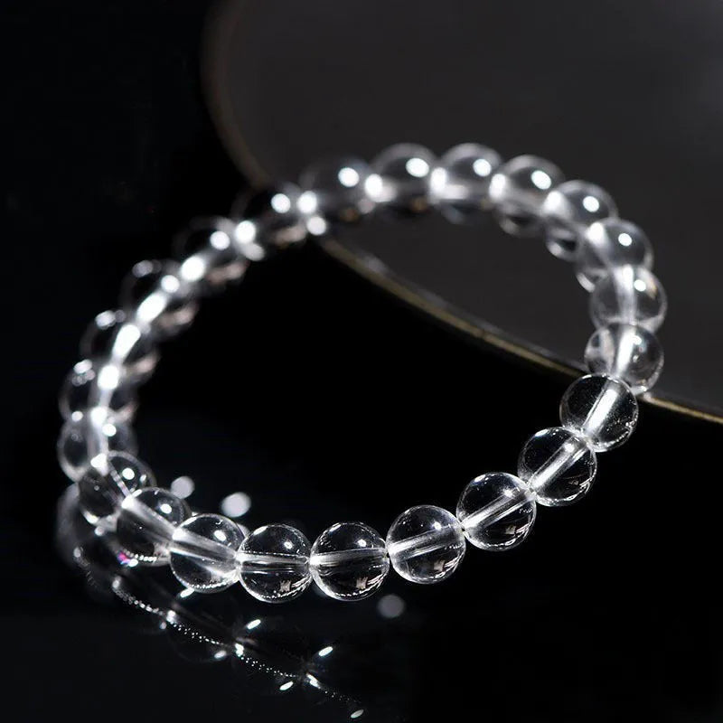 Natural Donghai old materials white crystal bracelet with round beads in five sizes from 6mm to 14mm