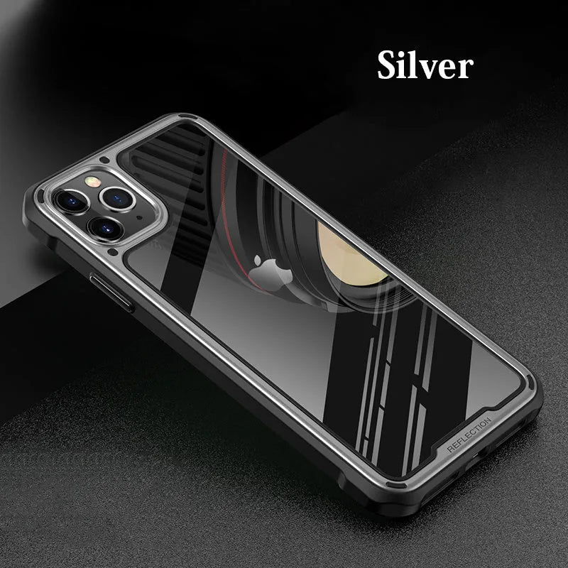 Transparent iPhone 11 case in six colour options showing TPU and PU construction