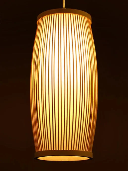 Natural bamboo woven pendant light with open weave pattern for hallway staircase lighting