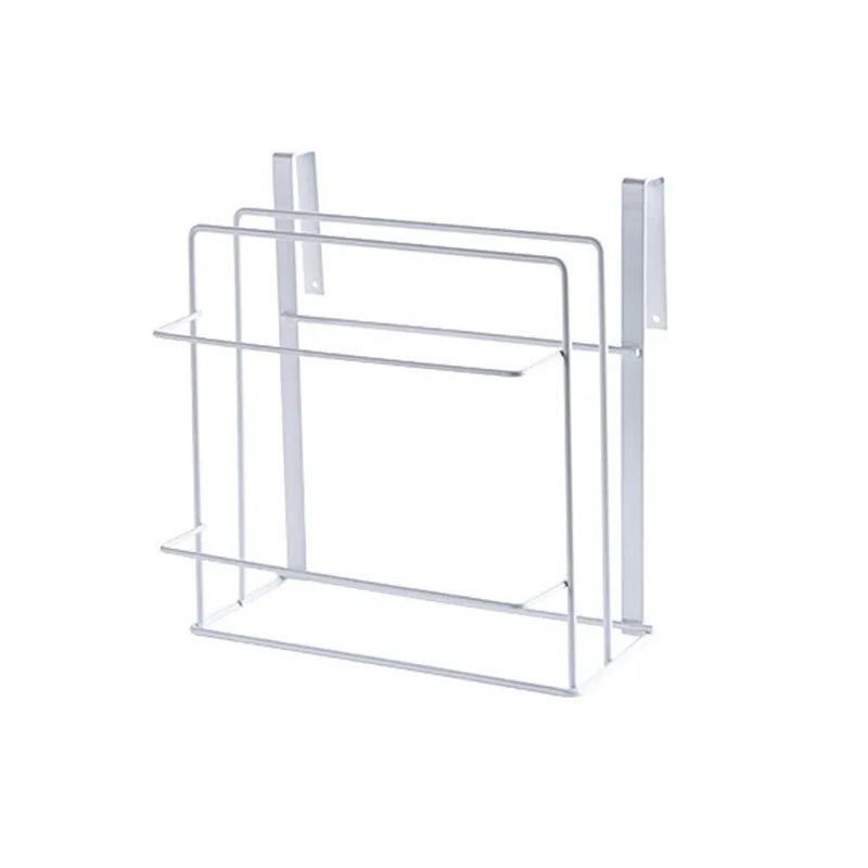 Double layer iron kitchen rack in black or white for hanging towels, chopping boards, and cloths without nails or drilling