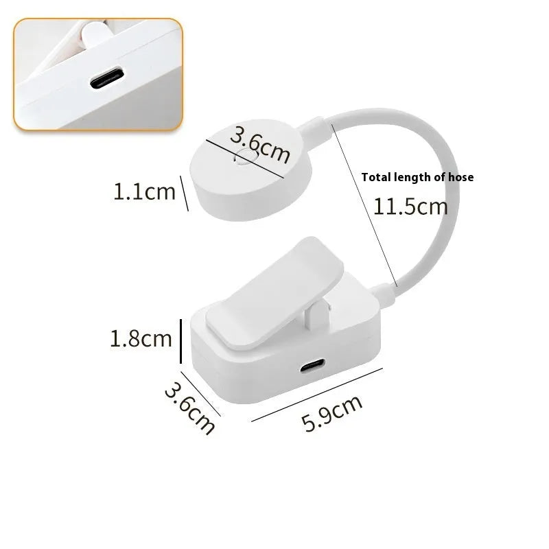 Homehold rechargeable book clip light in white plastic with built-in lithium battery and USB charging