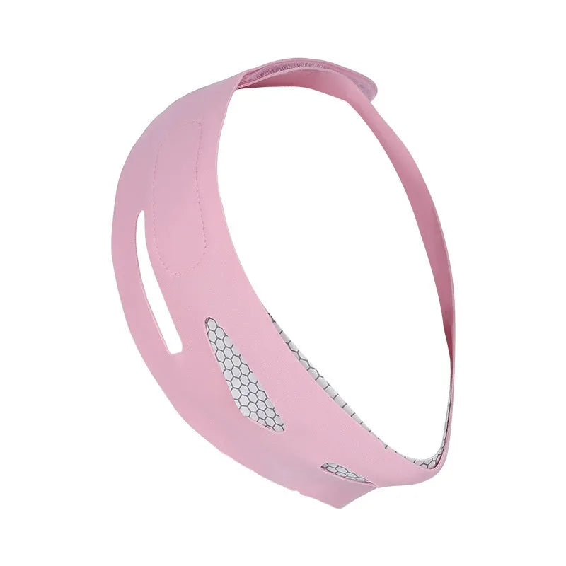 Pink or black elastic V-shaped face bandage for jawline contouring and facial support