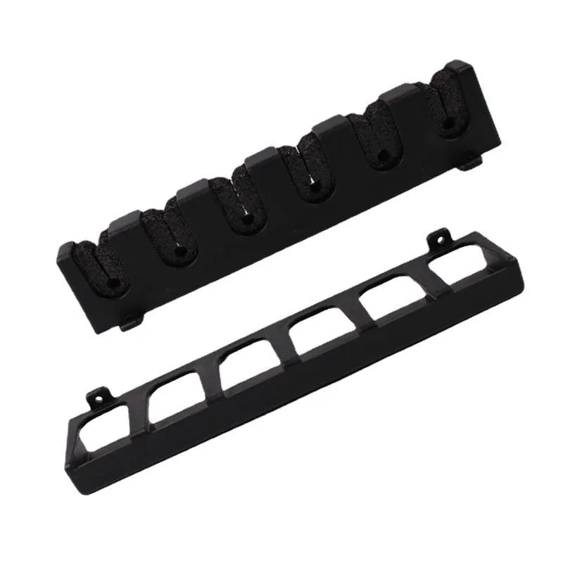 Black ABS plastic wall-mounted fishing rod holder rack with self-tapping screws