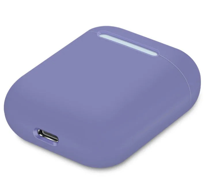 Split-shell silicone protective case for Apple AirPods charging box in a selection of colours on a plain background.