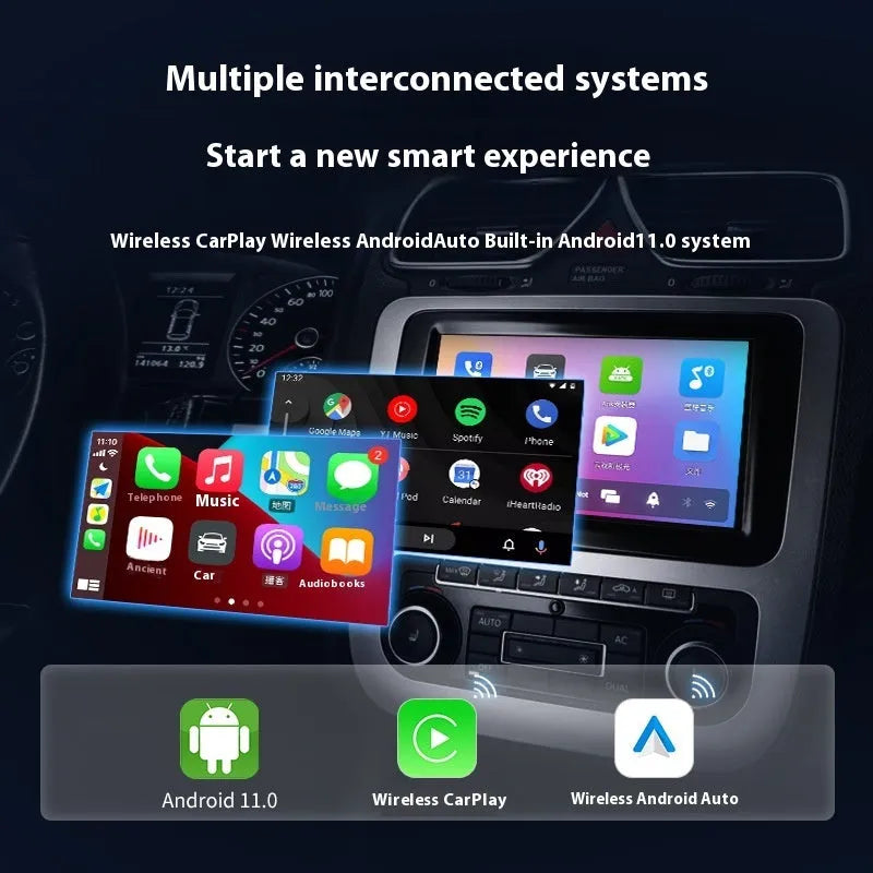Black wireless CarPlay adapter box for original car systems with wired CarPlay, measuring 79.8mm × 14.7mm