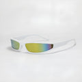 Creative narrow frame sunglasses for women in future style with mercury lens colour options.