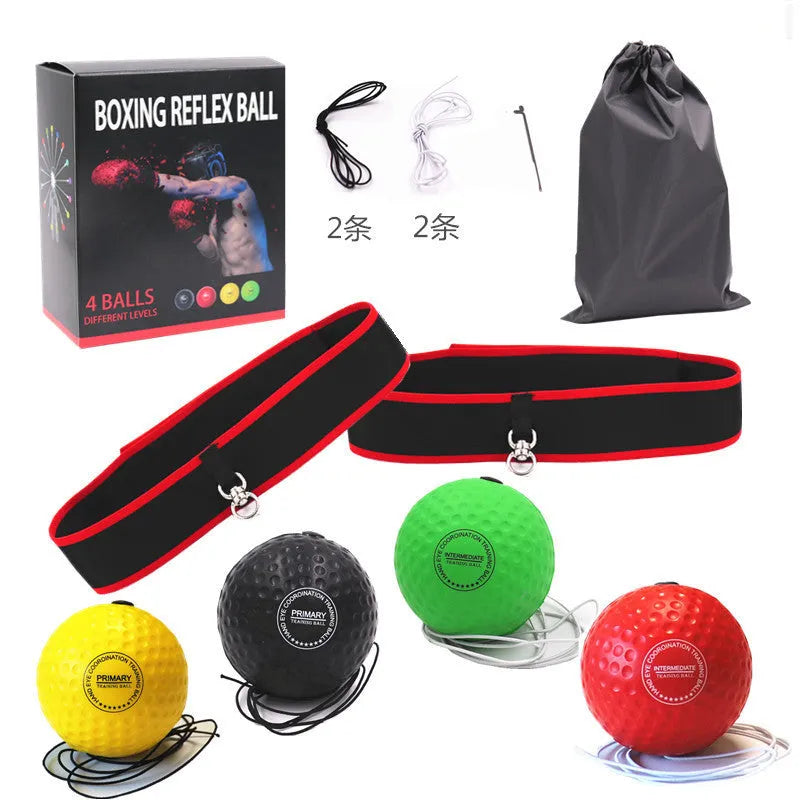 Boxing reaction ball attached to adjustable headband, PU material, multiple colour options, with cloth bag for storage