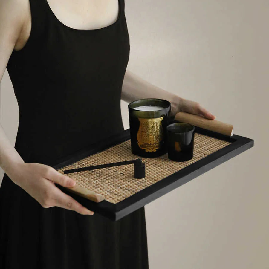 Pine wood dining tray with compartment design for organised serving, shown in large and small size options