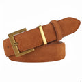 Ladies leather belt with pin buckle in black showing quadrilateral buckle detail