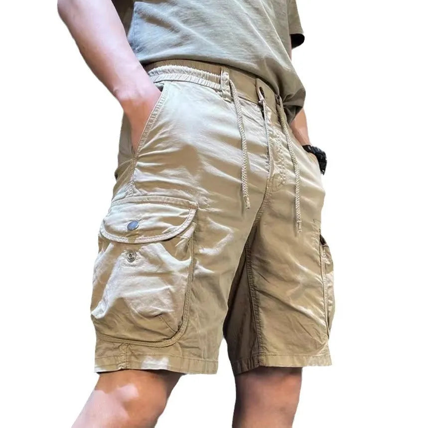 Korean-style loose straight overalls pants with multiple pockets in black, grey, green, or khaki